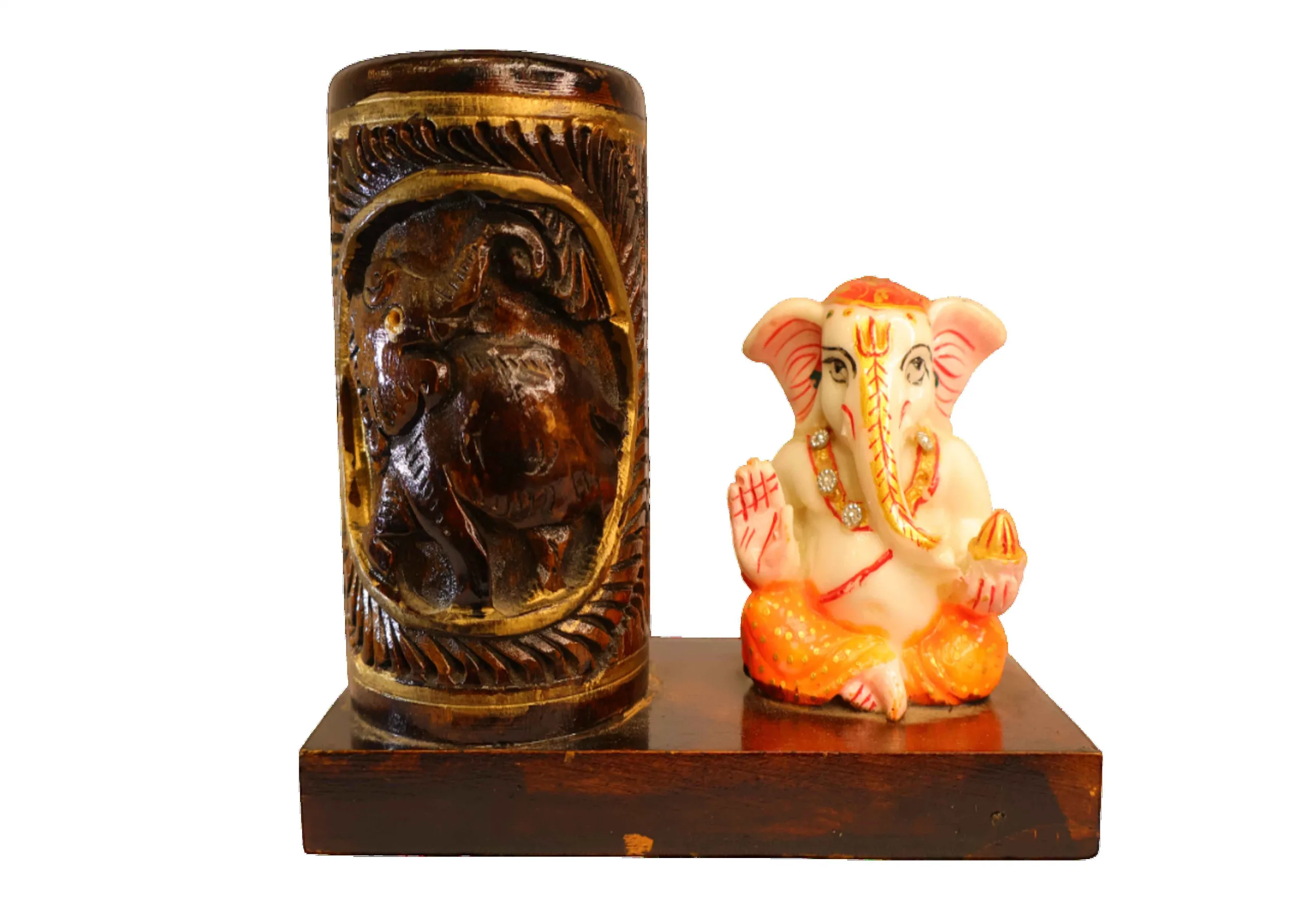 Ganesh idol wooden pen stand