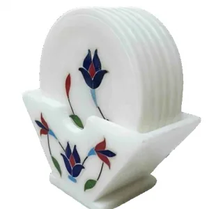 Marble Inlay Coaster Set with Holder