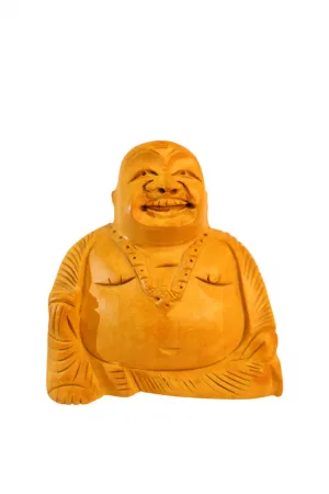 Hand-Carved Wooden Laughing Buddha Statue