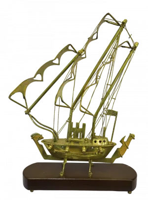 Polished Brass Sailing Ship Model — Nautical Decorative Sculpture