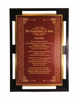 Preamble to the Constitution of India (Red Shadowbox frame)