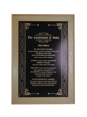 Preamble to the Constitution of India frame - Wooden engraved