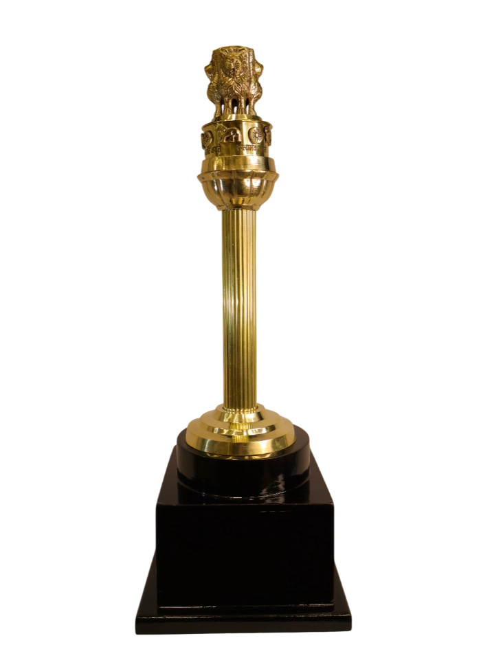 Brass Ashok Stambh with Wooden Base – Premium National Emblem of India (1)-Photoroom