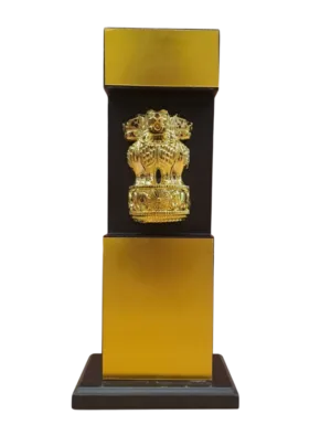 Ashoka Stambh Wooden Trophy with Golden Finish