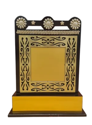 Decorative Square Frame Wooden Trophy with Golden Engraving